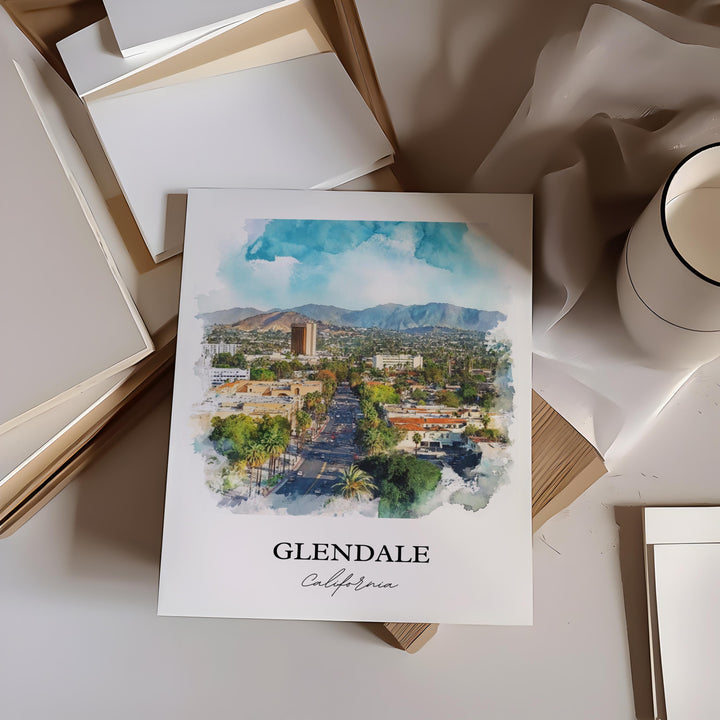 Glendale CA Wall Art, Glendale CA Print, California Watercolor Art, Glendale CA Gift, Travel Print, Travel Poster, Housewarming Gift