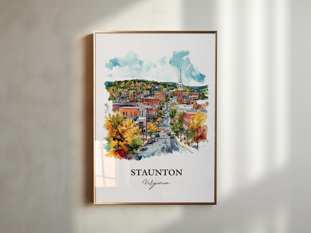 Staunton VA Wall Art, Staunton Print, Virginia Watercolor Art, Staunton Virginia Gift, Travel Print, Travel Poster, Housewarming Gift