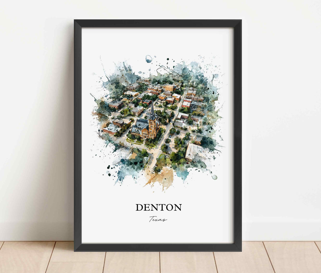 Denton, Texas – Watercolor Art Print