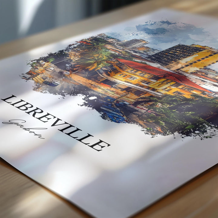 Libreville Wall Art, Gabon Print, Gabon Watercolor Art, Libreville Gabon Gift, Travel Print, Travel Poster, Housewarming Gift