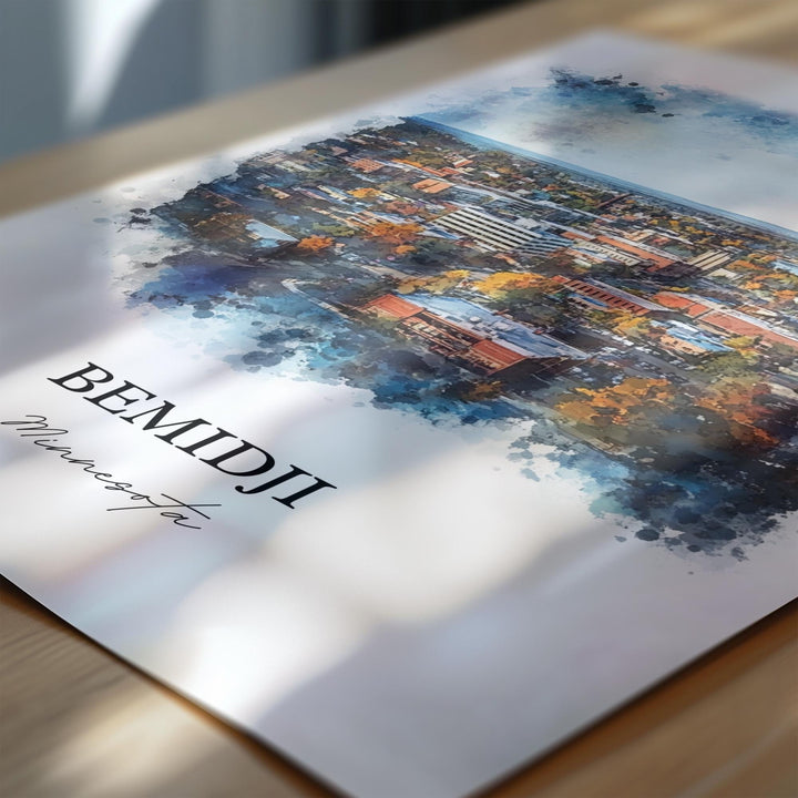 Bemidji MN Wall Art, Beltrami County Print, Minnesota Watercolor Art, Bemidji Minnesota Gift, Travel Print, Travel Poster, Housewarming Gift