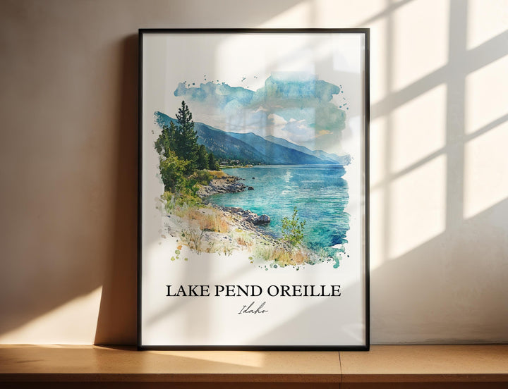 Lake Pend Oreille, USA – Watercolor Art Print