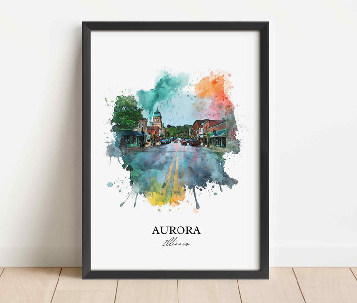 Aurora, Illinois Wall Art, Aurora Print, Illinois Watercolor Art, Chicago Illinois Gift, Travel Print, Travel Poster, Housewarming Gift
