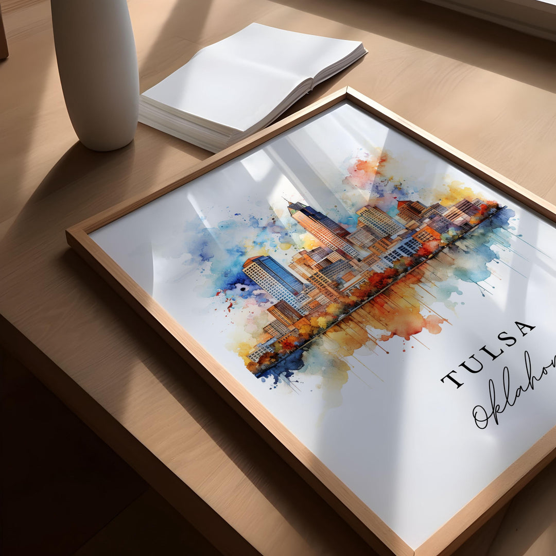 Tulsa OK Wall Art, Tulsa Print, Tulsa Watercolor Art, Tulsa Oklahoma Gift,