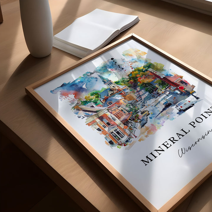 Mineral Point WI Wall Art, Mineral Point Print, Wisconsin Watercolor Art, Madison WI Gift,