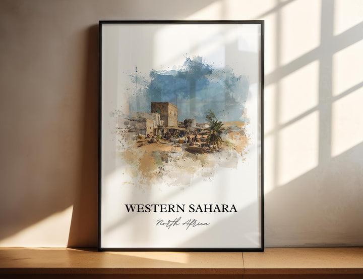 Western Sahara Wall Art, Africa Prints, Sahara Watercolor Art, Western Sahara Gift, Travel Print, Travel Poster, Housewarming Gift