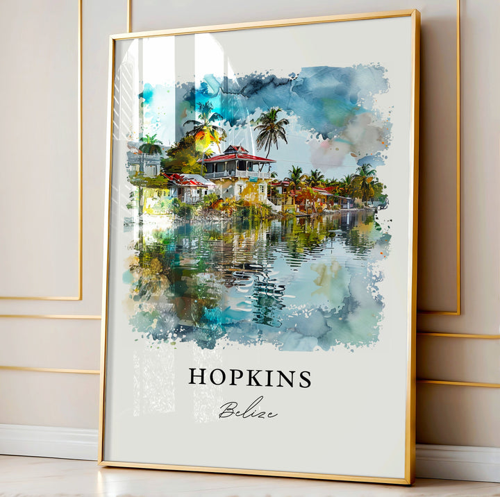 Hopkins Belize Wall Art, Hopkins Print, Hopkins Belize Watercolor, Hopkins Belize Gift,