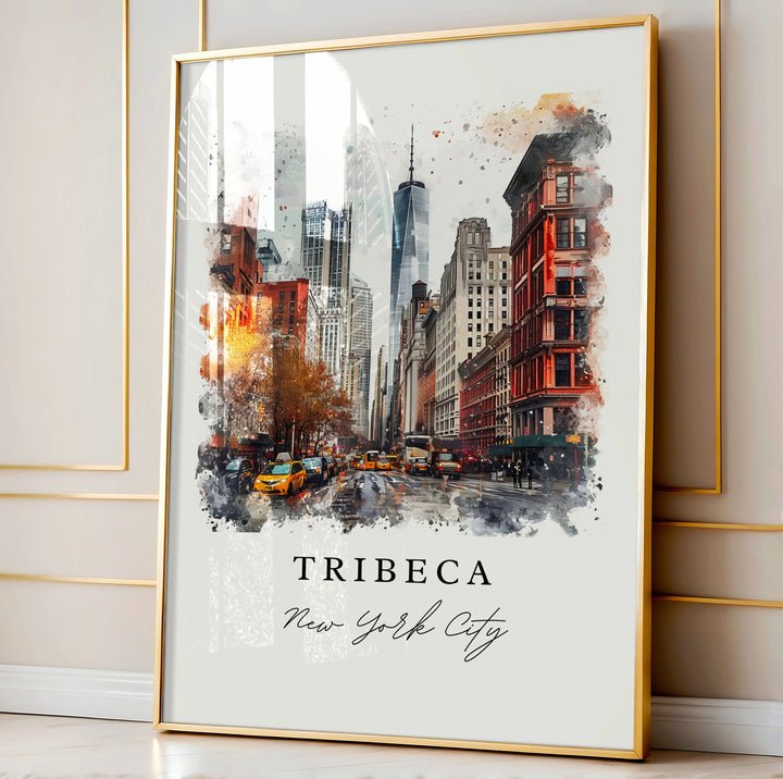 Tribeca watercolor travel art - Manhattan, Tribeca print, Tribeca NYC Wedding gift, Birthday present, Custom Text, Perfect Gift