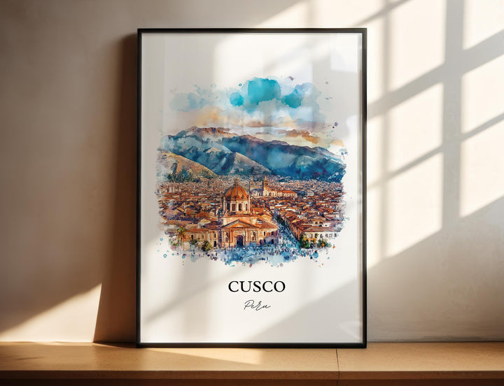 Cusco Wall Art, Cusco Skyline Print, Peru Watercolor Art, Cusco Peru Gift, Travel Print, Travel Poster, Housewarming Gift
