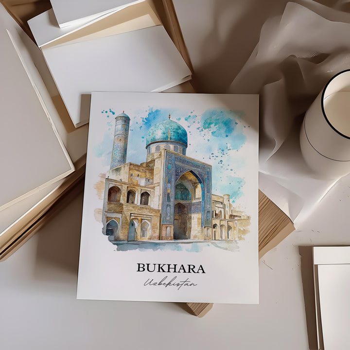 Bukhara Wall Art, Bukhara Print, Uzbekistan Watercolor Art, Bukhara Gift, Travel Print, Travel Poster, Housewarming Gift