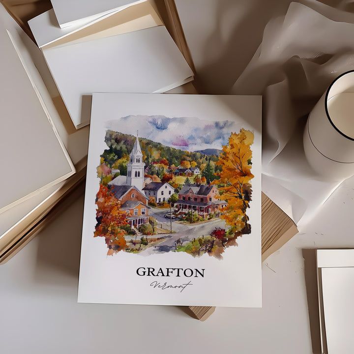 Grafton VT Wall Art, Windham County Print, Vermont Watercolor Art, Grafton Vermont Gift, Travel Print, Travel Poster, Housewarming Gift