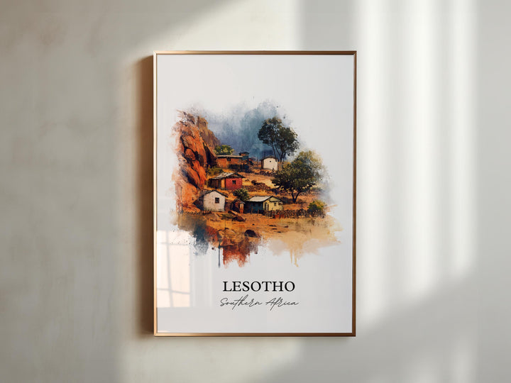 Lesotho Wall Art, Lesotho Print, Lesotho Watercolor Art, Lesotho Afica Gift, Travel Print, Travel Poster, Housewarming Gift