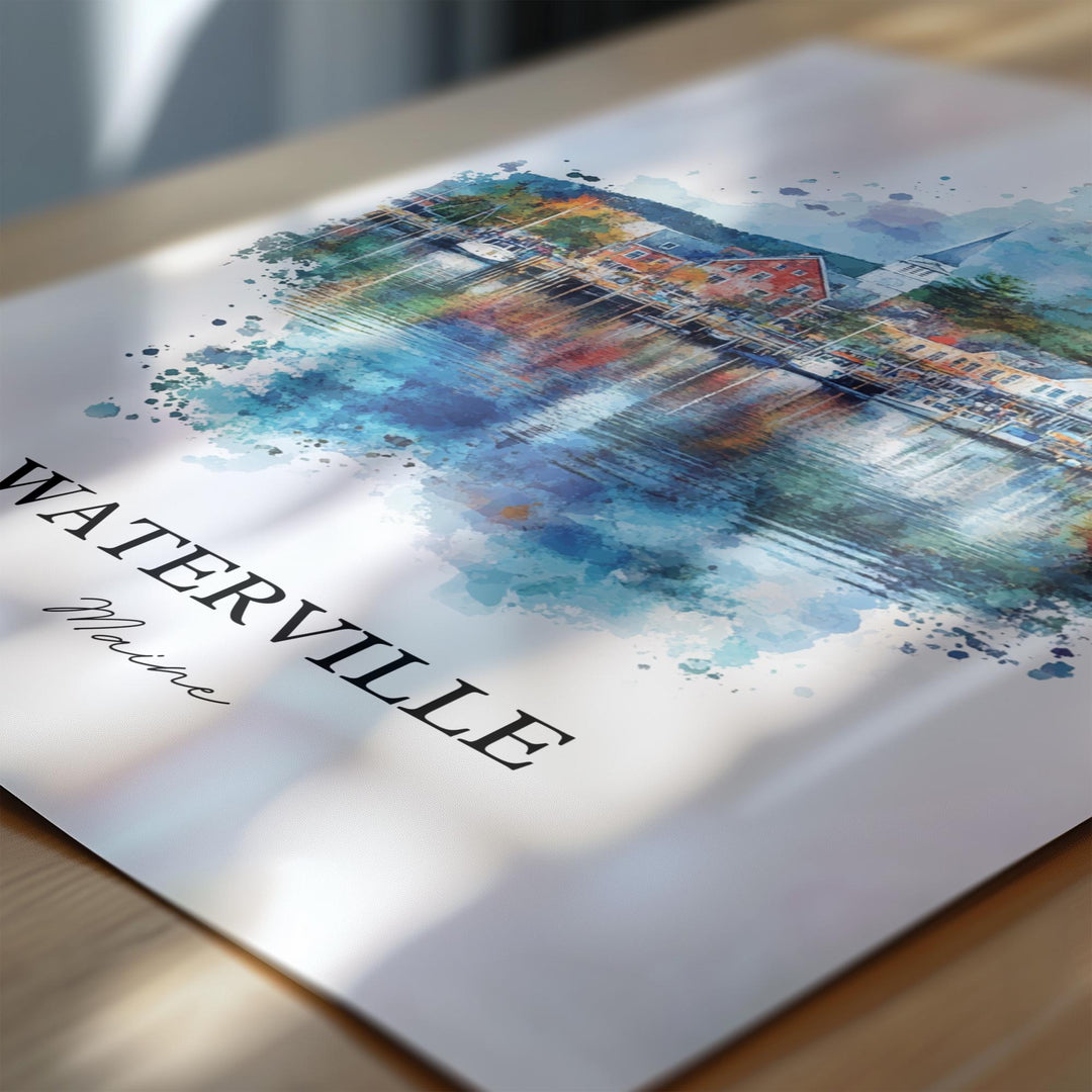 Waterville Maine Art, Waterville ME Print, Maine Watercolor Art, Kennebec County Gift, Travel Print, Travel Poster, Housewarming Gift