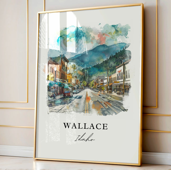 Wallace Idaho Wall Art, Wallace ID Print, Wallace ID Watercolor Art, Shoshone County ID Gift,