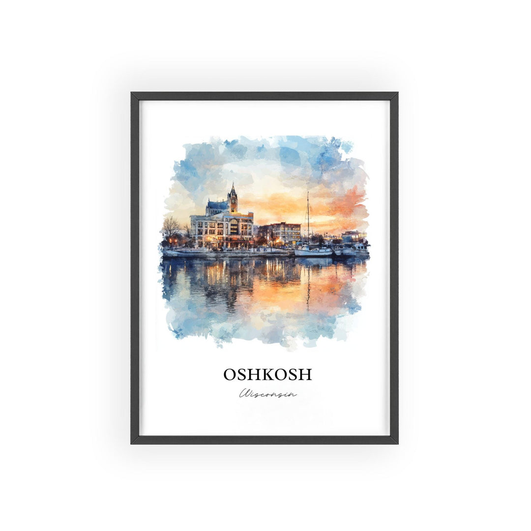 Oshkosh Wall Art, Winnebago County Print, Wisconsin Watercolor Art, Oshkosh WI Gift, Travel Print, Travel Poster, Housewarming Gift