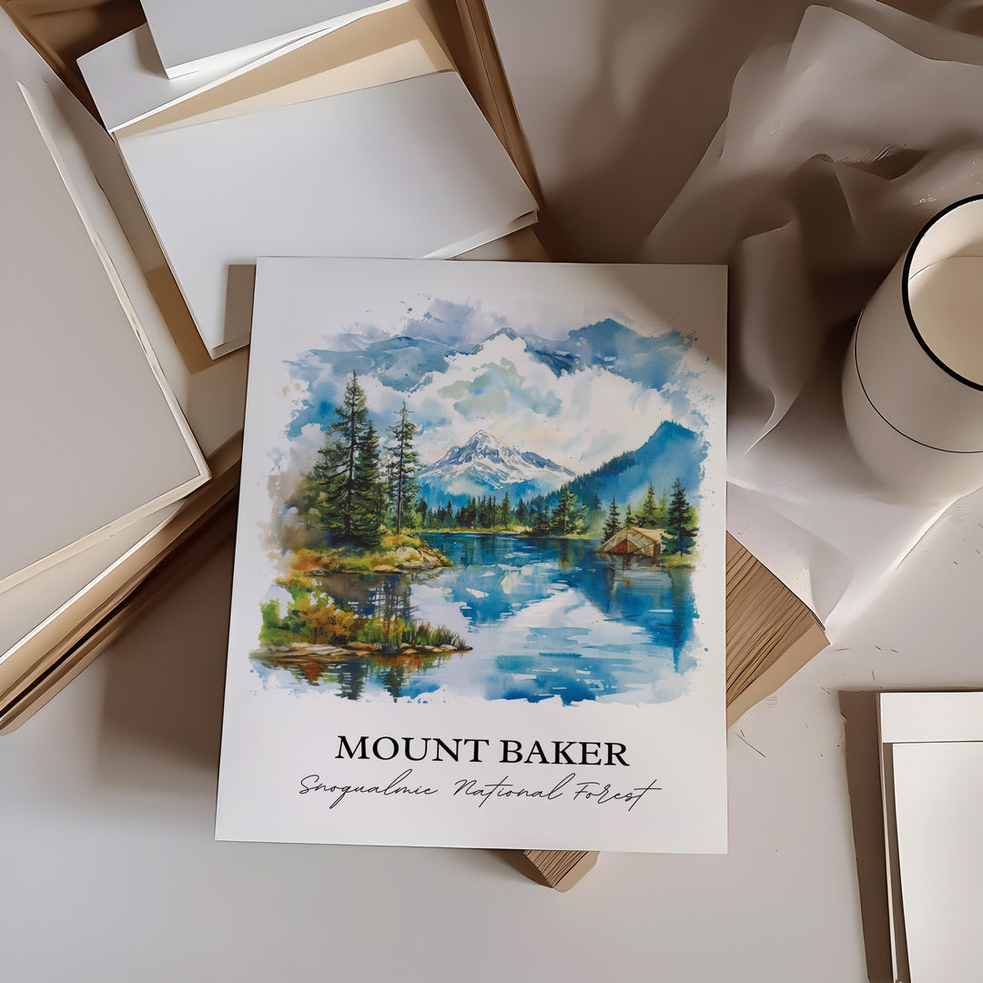 Mount Baker WA Wall Art, Snoqualmie Forest Print, Washington St Watercolor, Mount Baker Gift, Travel Print, Travel Poster, Housewarming Gift