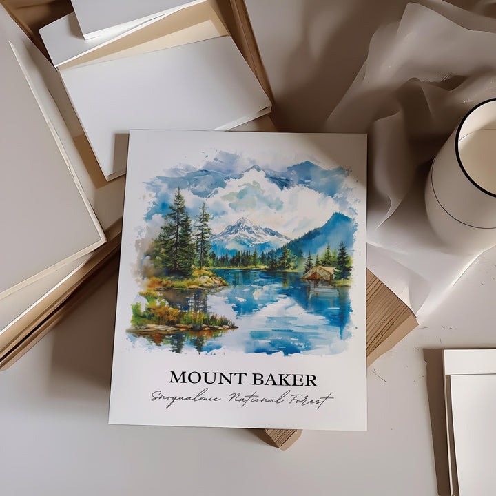 Mount Baker WA Wall Art, Snoqualmie Forest Print, Washington St Watercolor, Mount Baker Gift, Travel Print, Travel Poster, Housewarming Gift