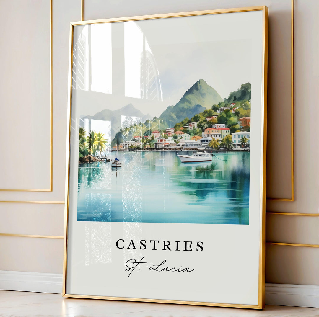 Castries St Lucia wall art - St Lucia, Castries poster, Castries Wedding gift, Birthday present, Custom Text, Personalized Gift