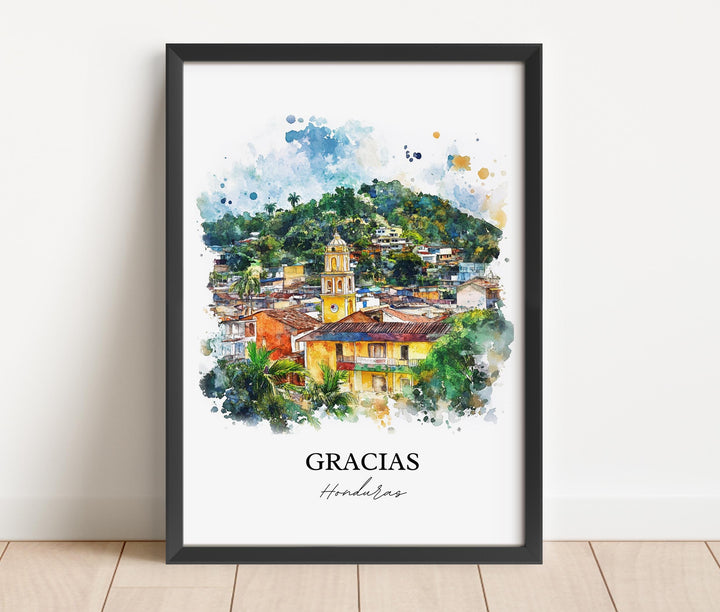 Gracias Honduras Wall Art, Honduras Print, Honduras Watercolor Art, Gracias Honduras Gift, Travel Print, Travel Poster, Housewarming Gift