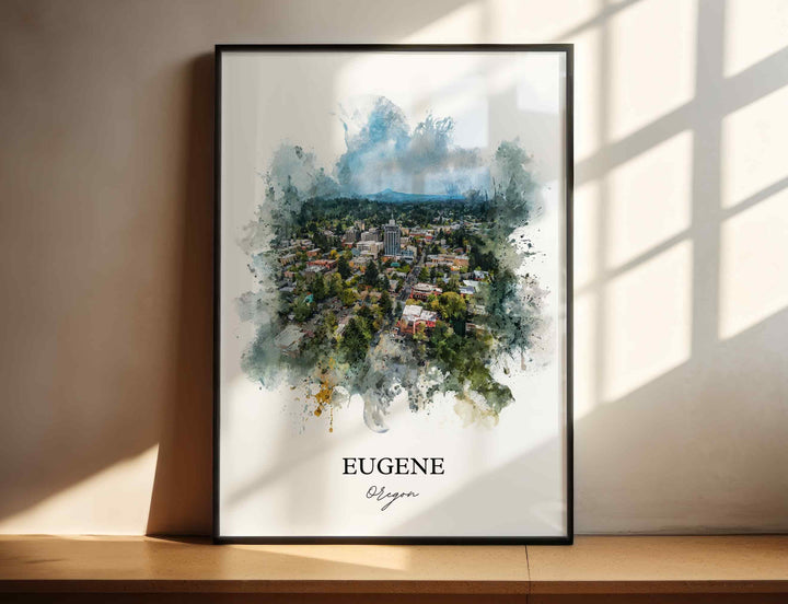 Eugene OR Wall Art, Eugene Print, Eugene Watercolor Art, Willamette River Gift, Travel Print, Travel Poster, Housewarming Gift