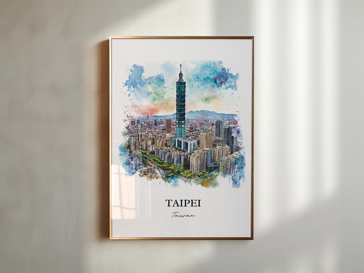 Taipei Wall Art, Taipei Skyline Print, Taiwan Watercolor Art, Taipei Taiwan Gift, Travel Print, Travel Poster, Housewarming Gift