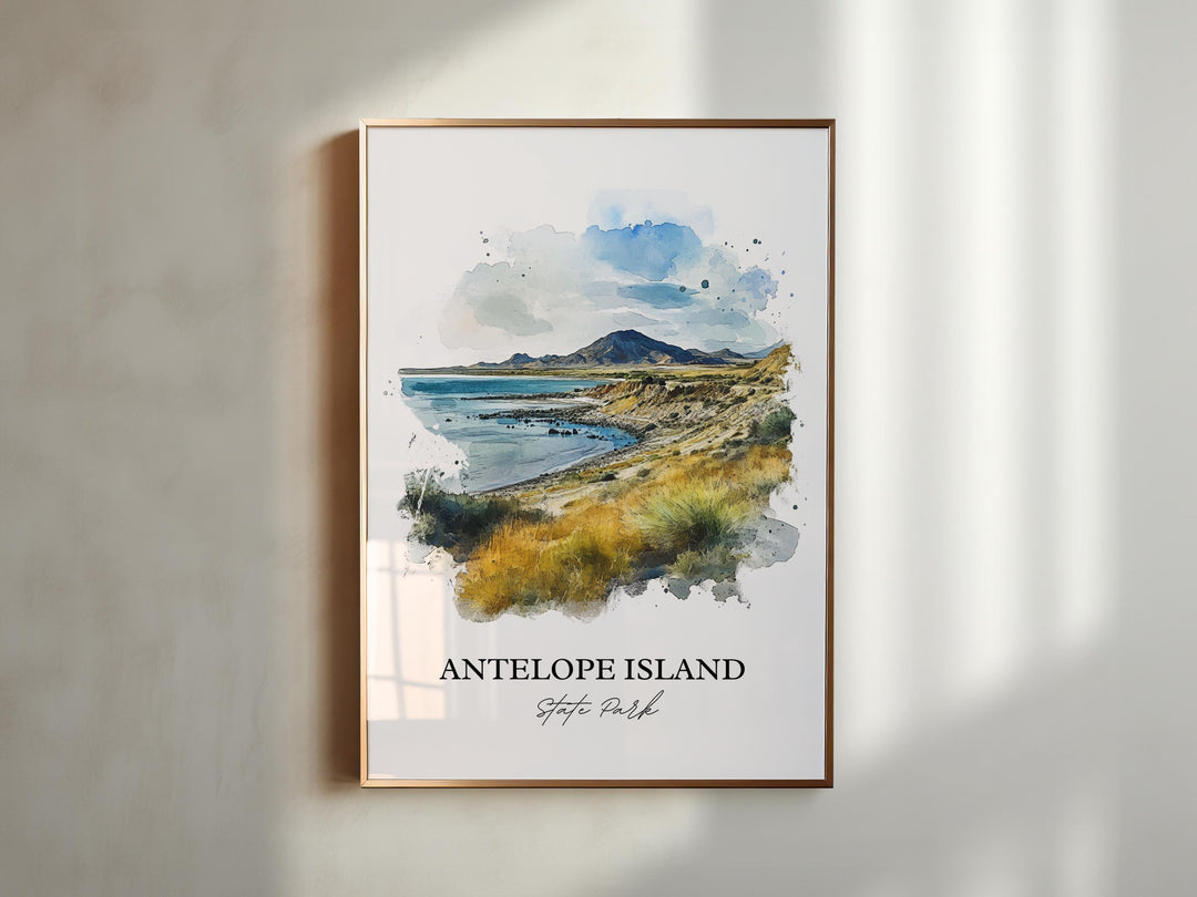 Antelope Island Wall Art, Great Salt Lake Print, Utah Watercolor Art, Antelope Island Gift, Travel Print, Travel Poster, Housewarming Gift