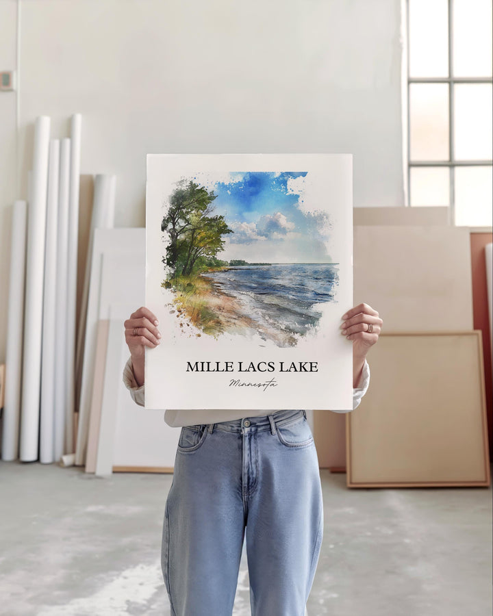 Mille Lacs Lake Wall Art, Onamia Print, Minnesota Watercolor Art, Mille Lacs Lake Gift, Travel Print, Travel Poster, Housewarming Gift
