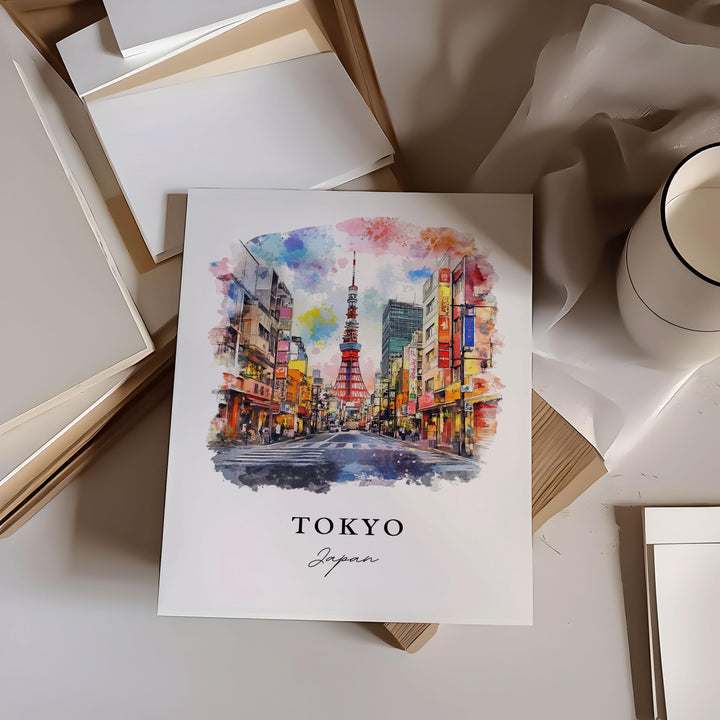 Tokyo Wall Art, Tokyo Print, Tokyo Watercolor Art, Tokyo Japan Gift, Tokyo Travel Print, Tokyo Skyline Travel Poster, Housewarming Gift