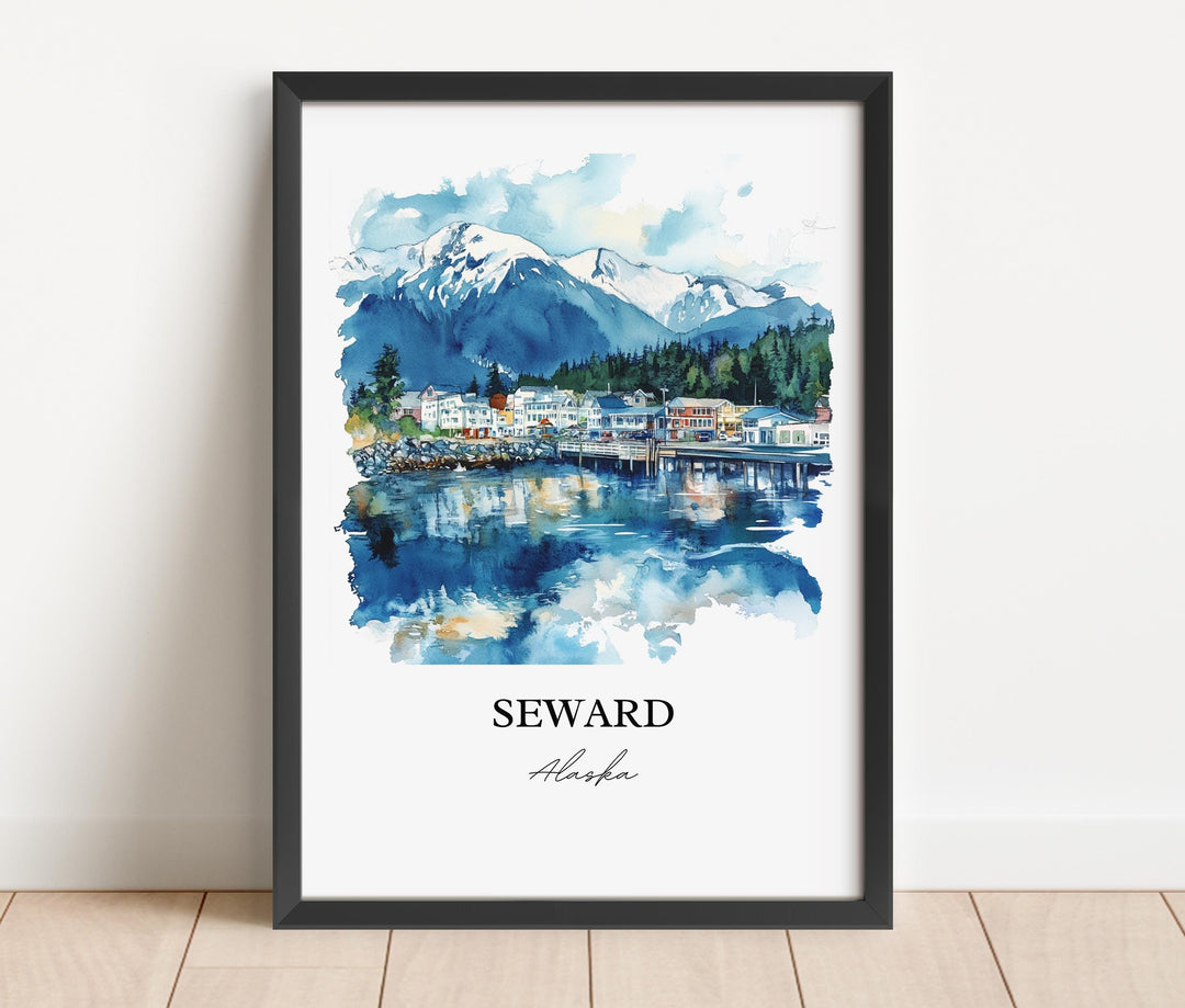 Seward Alaska Wall Art, Seward Print, Kenai Fjords Watercolor Art, Seward AK Gift, Travel Print, Travel Poster, Housewarming Gift