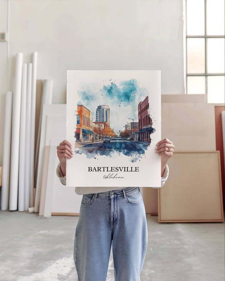 Bartlesville OK Wall Art, Bartlesville Print, Oklahoma Watercolor Art, Osage County OK Gift, Travel Print, Travel Poster, Housewarming Gift