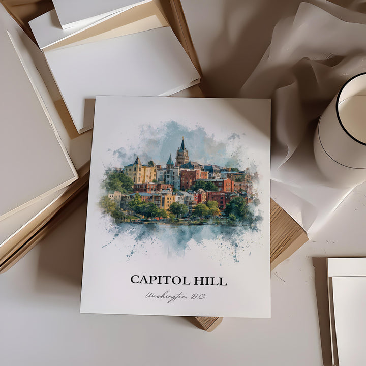 Capitol Hill, Washington DC – Watercolor Art Print