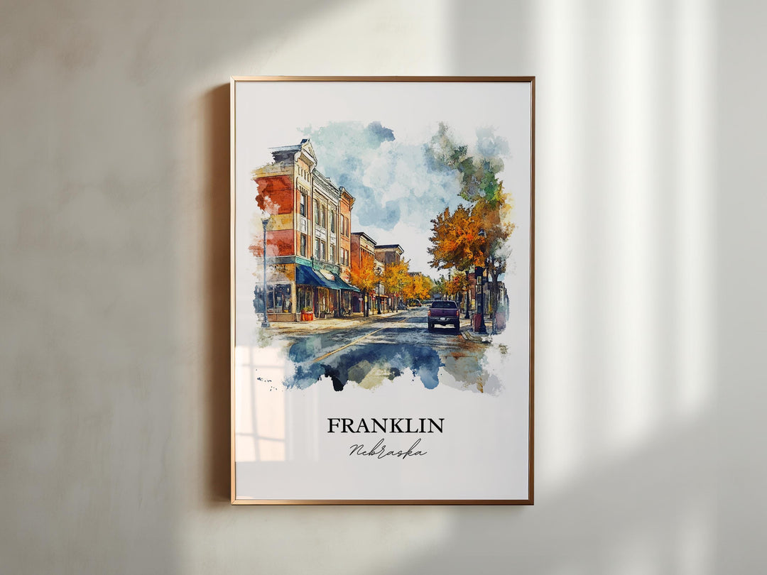 Franklin NE Wall Art, Franklin Nebraska Print, Nebraska Watercolor Art, Nebraska Gift, Travel Print, Travel Poster, Housewarming Gift