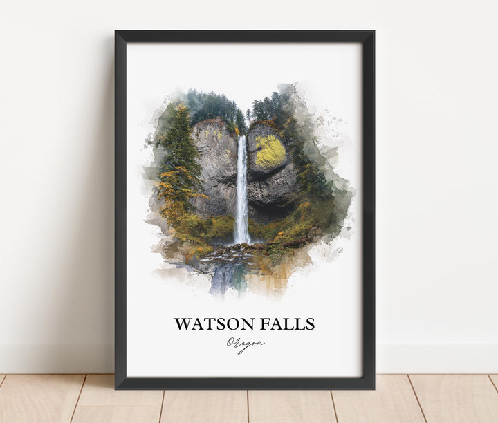 Watson Falls, Oregon, USA – Watercolor Art Print