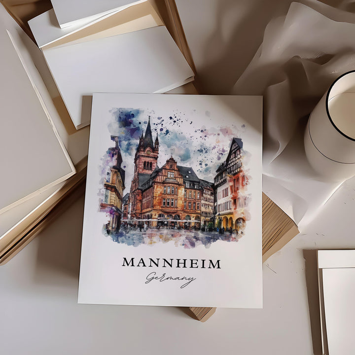 Mannheim Germany Wall Art, Mannheim Print, Karlsruhe Watercolor Art, Mannheim Gift,