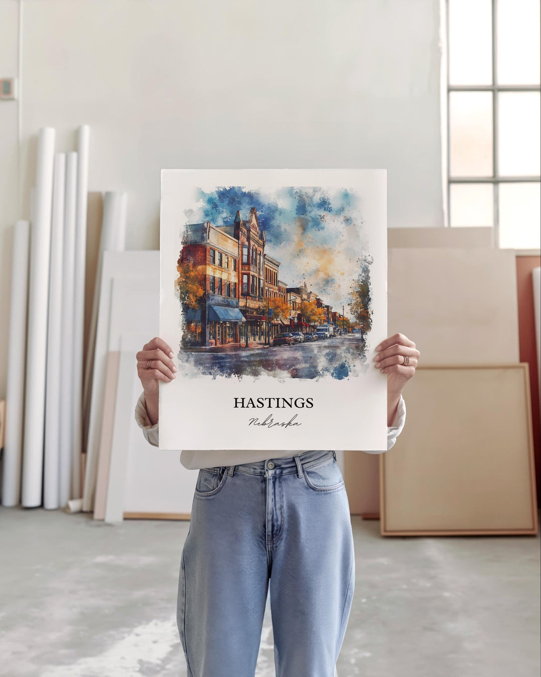 Hastings NE Wall Art, Adams County Print, Nebraska Watercolor Art, Hastings Nebraska Gift, Travel Print, Travel Poster, Housewarming Gift