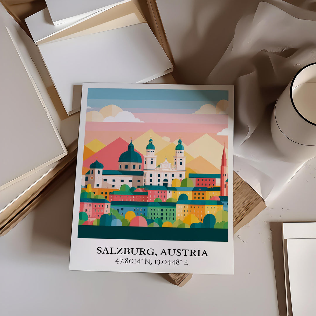 Salzburg Austria Art, Salzburg Retro Travel Art, Salzburg Home Decor, Austria Gift, Austria Travel Art, Travel Prints, Housewarming Gift