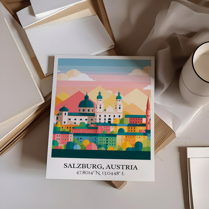 Salzburg Austria Art, Salzburg Retro Travel Art, Salzburg Home Decor, Austria Gift, Austria Travel Art, Travel Prints, Housewarming Gift