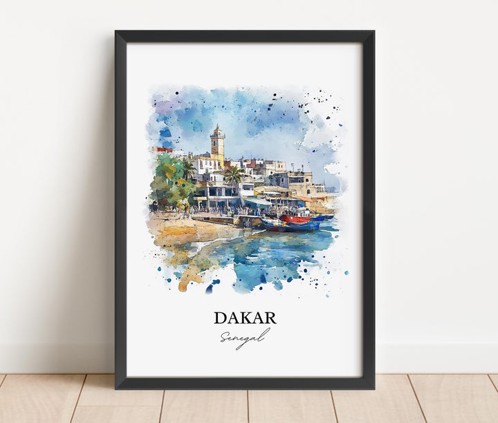 Dakar Wall Art, Senegal Print, Senegal Watercolor Art, Dakar Senegal Gift, Travel Print, Travel Poster, Housewarming Gift