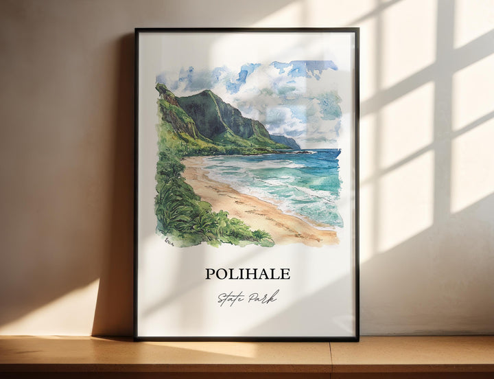 Polihale State Park Wall Art, Kauai Print, Kauai Watercolor Art, Polihale Hawaii Gift, Travel Print, Travel Poster, Housewarming Gift