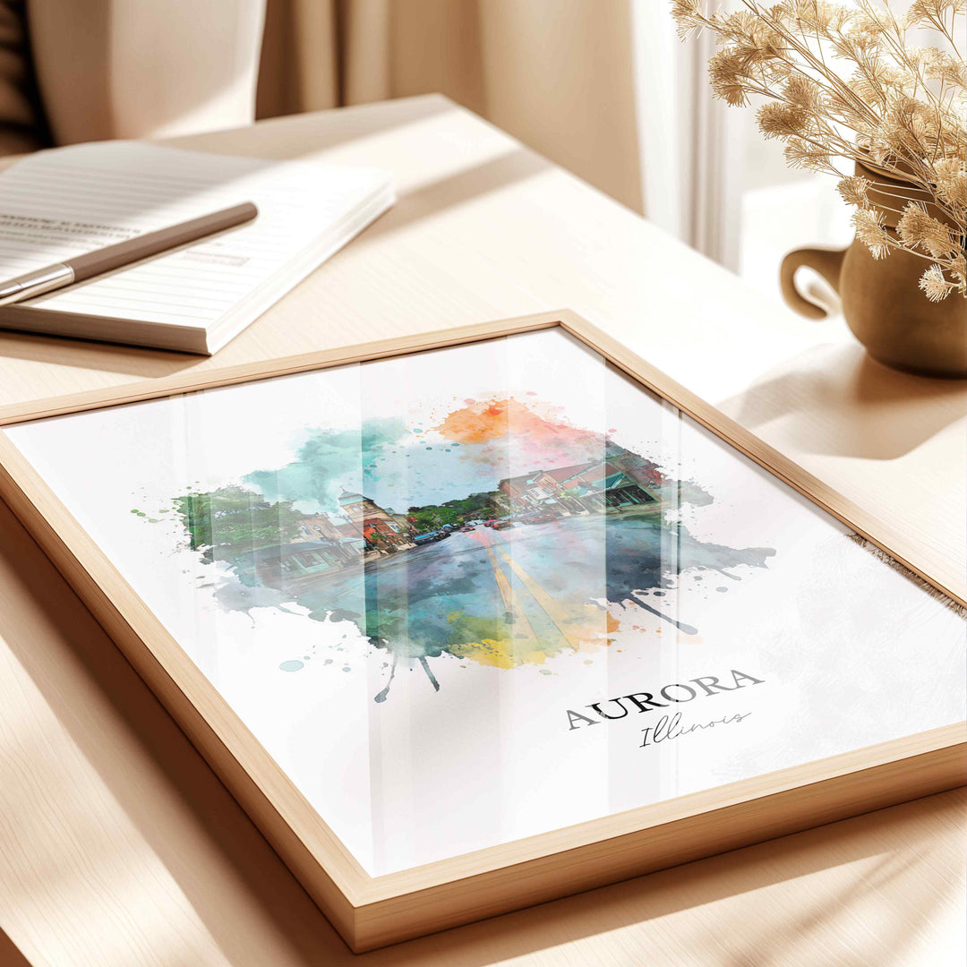 Aurora, Illinois Wall Art, Aurora Print, Illinois Watercolor Art, Chicago Illinois Gift, Travel Print, Travel Poster, Housewarming Gift