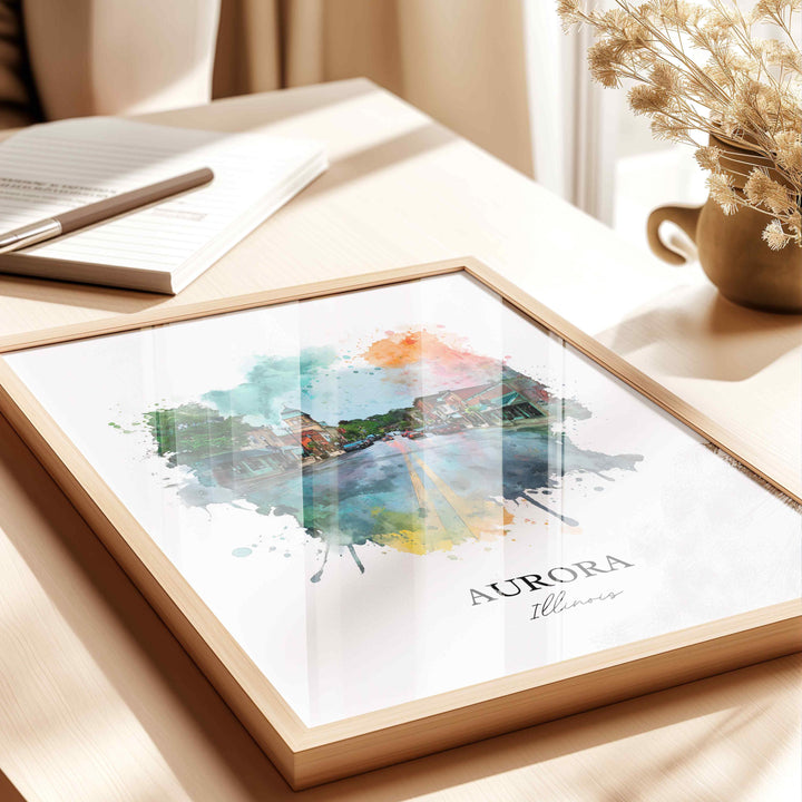 Aurora, Illinois Wall Art, Aurora Print, Illinois Watercolor Art, Chicago Illinois Gift, Travel Print, Travel Poster, Housewarming Gift