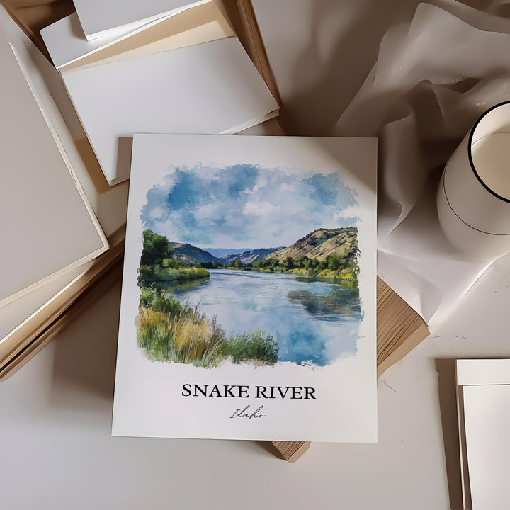 Snake River ID Wall Art, Columbia River Print, Idaho Watercolor Art, Snake River Gift, Travel Print, Travel Poster, Housewarming Gift