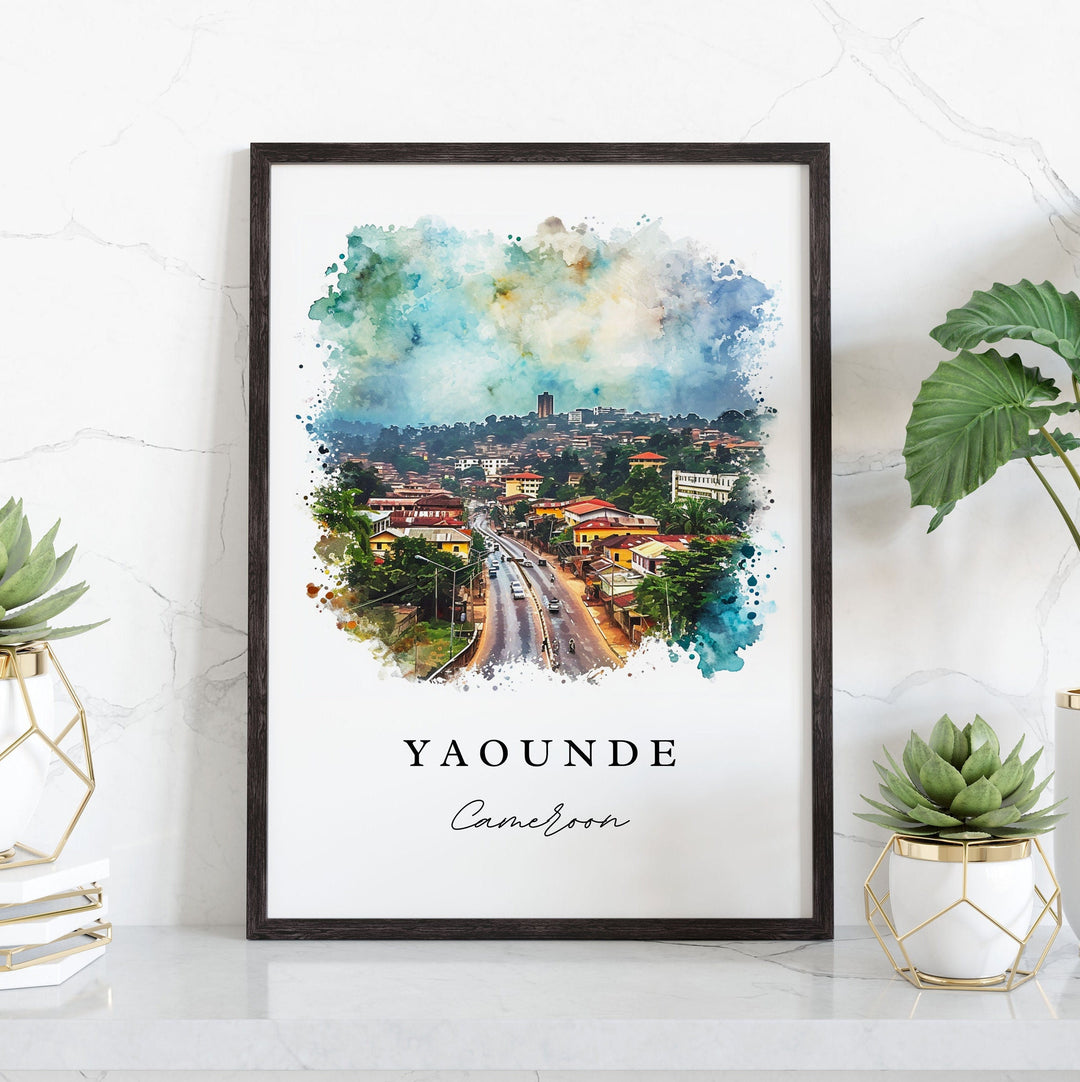 Yaounde watercolor travel art - Cameroon, Yaounde print, Wedding gift, Birthday present, Custom Text, Perfect Gift