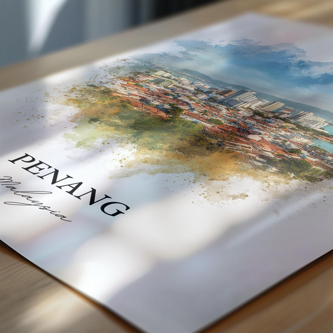 Penang Wall Art, Penang Malaysia Print, Malaysia Watercolor Art, Penang Malaysia Gift, Travel Print, Travel Poster, Housewarming Gift