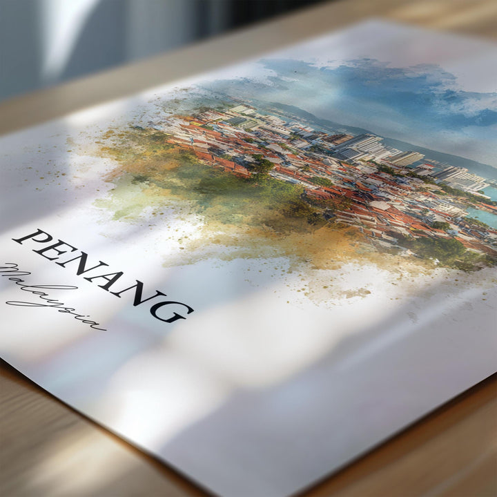 Penang Wall Art, Penang Malaysia Print, Malaysia Watercolor Art, Penang Malaysia Gift, Travel Print, Travel Poster, Housewarming Gift