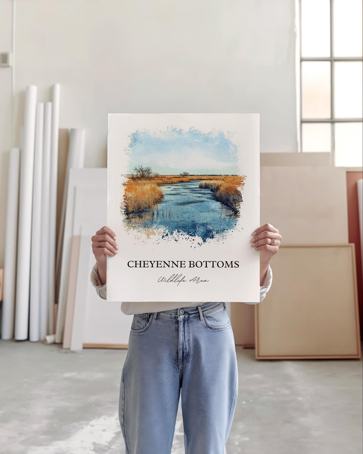 Cheyenne Bottoms Wall Art, Great Plains Print, Kansas Watercolor Art, Cheyenne Bottoms Gift, Travel Print, Travel Poster, Housewarming Gift