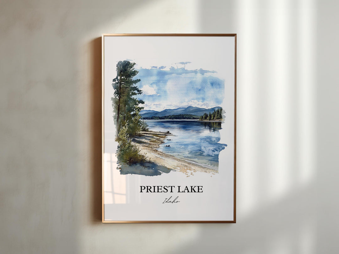 Priest Lake Wall Art, Nordman ID Print, Priest Lake Watercolor Art, Priest Lake Gift, Travel Print, Travel Poster, Housewarming Gift