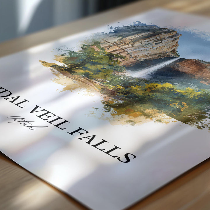Bridal Veil Falls Wall Art, Provo Canyon Print, Utah Watercolor Art, Bridal Veil Falls Gift, Travel Print, Travel Poster, Housewarming Gift