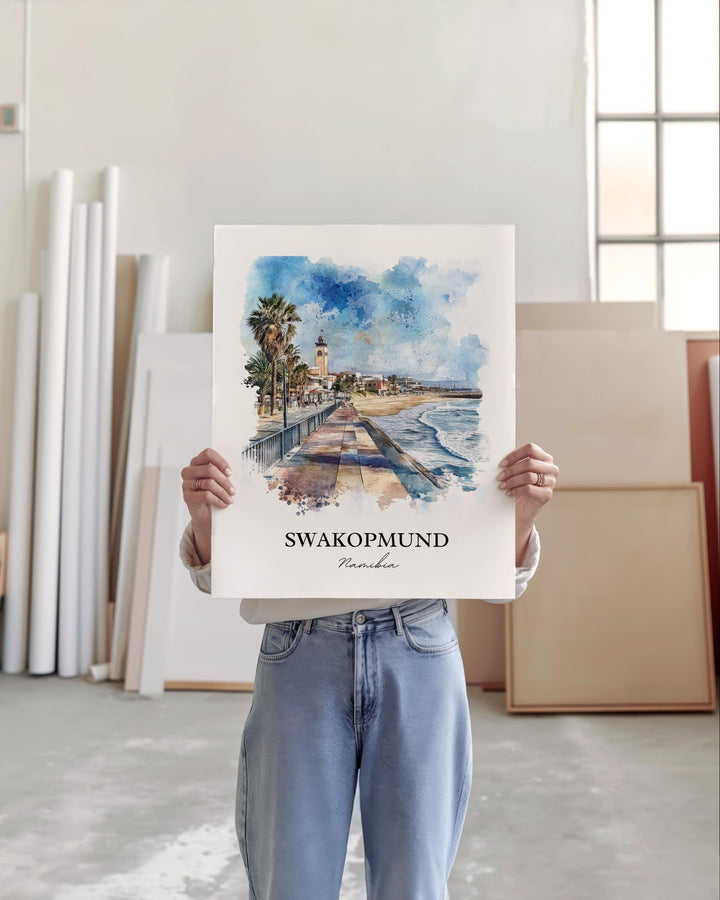 Swakopmund Wall Art, Namibia Print, Namibia Watercolor Art, Swakopmund Gift, Travel Print, Travel Poster, Housewarming Gift