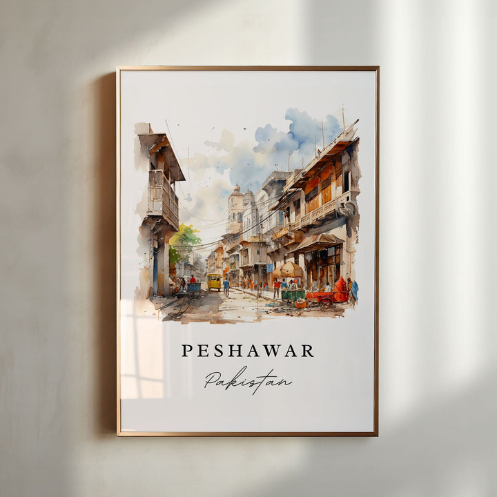 Peshawar traditional travel art - Pakistan, Peshawar poster print, Wedding gift, Birthday present, Custom Text, Perfect Gift